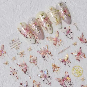 Butterfly Nail Art Stickers Decals 5D Butterfly Nail Stickers Pink Seashell Shinny Butterfly Nails Design 5D Embossed Nail Decals Butterfly Stickers for Women Girl DIY Manicure Nail Art Decorations