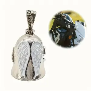 1 retro guardian angel motorcycle bell, stainless steel alloy motorcycle bell, lucky pendant key chain with hook closure, lucky pendant for blessing and safety, lucky motorcycle pendant for peace and protection.