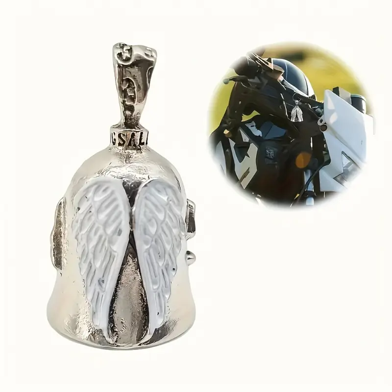 1 retro guardian angel motorcycle bell, stainless steel alloy motorcycle bell, lucky pendant key chain with hook closure, lucky pendant for blessing and safety, lucky motorcycle pendant for peace and protection, Keychain Pendant, Heavy Duty Keychain