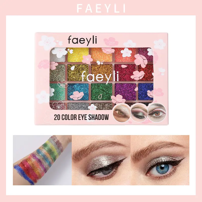 20-Color Glitter Eyeshadow Palette with Self-Adhesive Face & Body Sequins, Sparkle Flakes, Chameleon Powder - Stage & Cosplay Festival Makeup sheen effect shadow