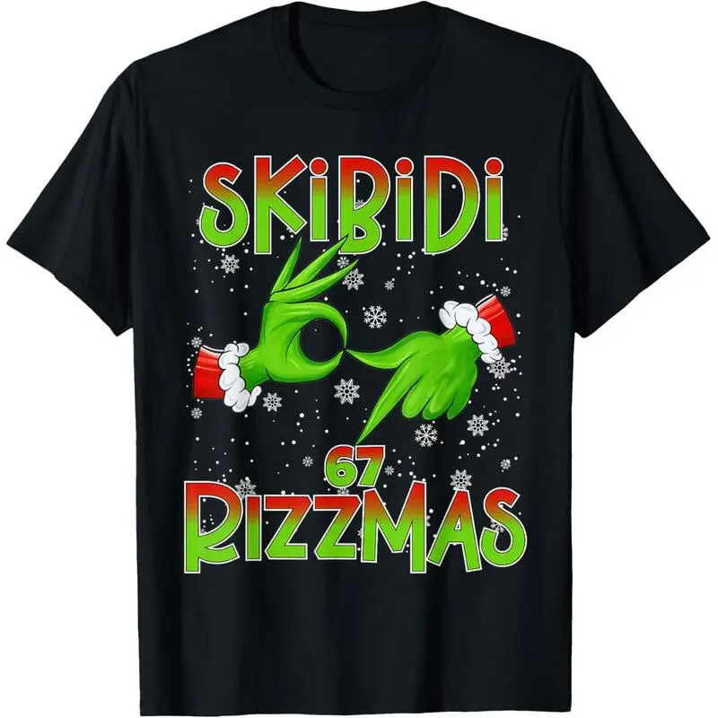 Women's Short-Sleeve Unisex Christmas T-Shirt - 100% Cotton Fabric, Skibidi Rizzmas Meme Print, Casual Novelty Top, Funny Halloween/Graduation Gift