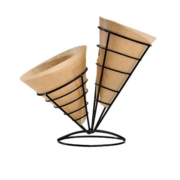 Packnwood 294CONEDOUB 8 in. Black Iron Conical Baskets, 2 Cones
