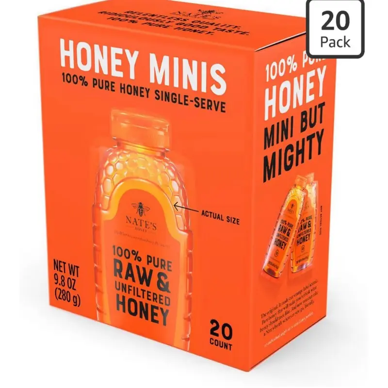 Sweet Single-Serve Honey Minis - 100% Pure, Raw, Unfiltered Honey - 0.49oz Packets, 20ct Box