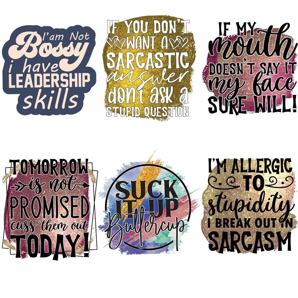 Letter Graphic Heat Transfer Sticker, 6 Counts/set Washable Heat Transfer Design Iron On Decals, Thermal Transfer Decorative Stickers for DIY Clothing