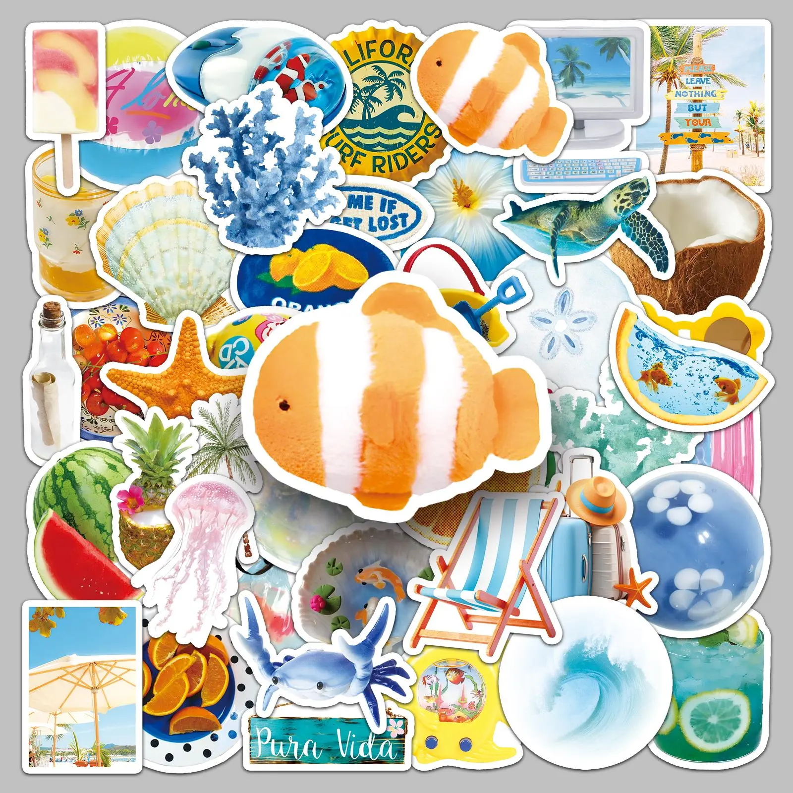 Beach Themed Sticker, 50pcs/set Cartoon Note Sticker, Decorative Sticker for DIY Scrapbook & Journal & Gift Wrapping, Sticker Packs, Stickers for Scrapbooking