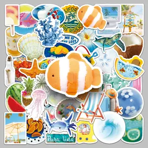 Beach Themed Sticker, 50pcs/set Cartoon Note Sticker, Decorative Sticker for DIY Scrapbook & Journal & Gift Wrapping, Sticker Packs