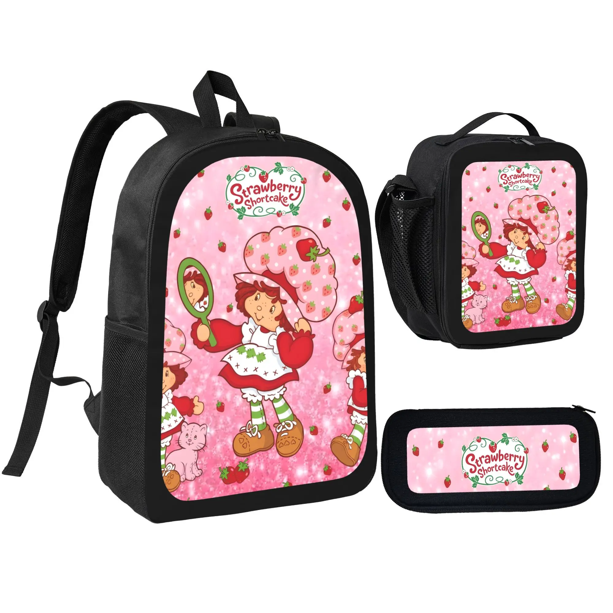 Pink Strawberry Cake Backpack, Kawaii Dessert Style School Bag, Cute Aesthetic Bookbag for Girls Teens, Back to School Gift
