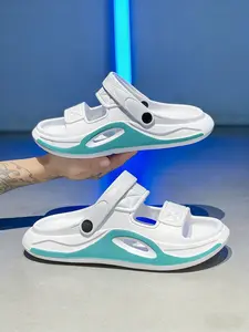 Breathable two-color spliced slip-on sandals, with contrasting color thick sole trendy design, EVA material soft upper, couple style summer commuting and vacation sandals