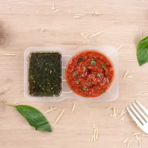 ASD 50pcs, Double-compartment Condiment Container With Lid, Double-compartment Snack Container, Used For Take-away Sauces, Samples And Travel Snacks