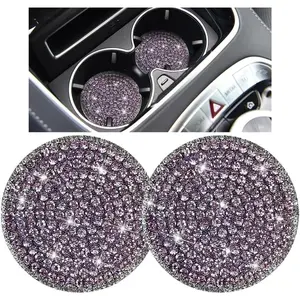 Bling  Cup Holder Coaster, 2 count 2.75 Inch  Rhinestone Anti Slip  Drink Cup Mat for Women Girls, Auto Interior Embedded in Ornaments. Universal for SUV RV  (Light Purple)