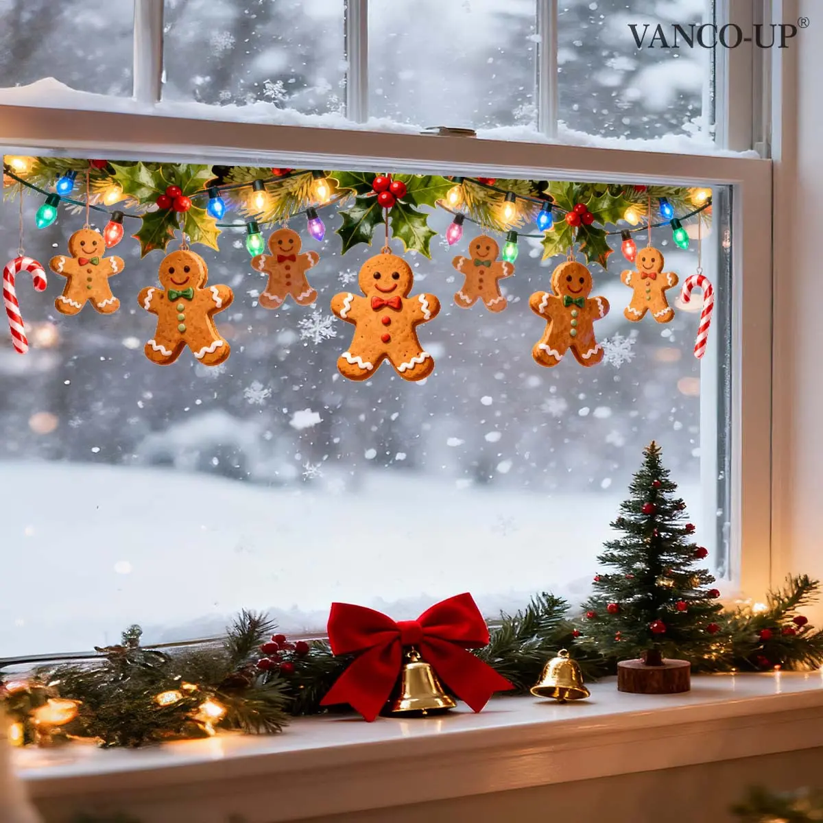 A 2D flat window sticker, 30*90cm, electrostatic adsorption, Christmas gingerbread man, modern home decoration for beautifying glass, D20669-KR