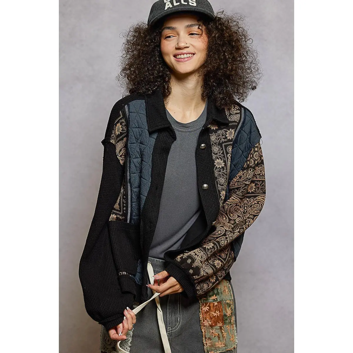 POL Black Bandana Patchwork Jacket