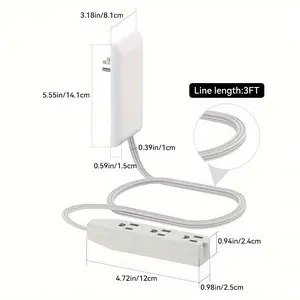 1/2 Socket Power Strip with Extension Cord, Flat Socket Extender with 3 Sockets, Ultra-thin Wall Plate Plug
