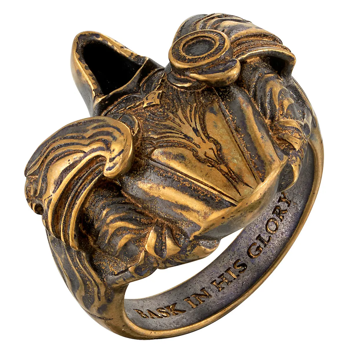 Inarius Sculptural Brass Ring, Antiqued Statement Jewelry for Fans, Engraved Hypoallergenic Collectible with Collector's Box, Collectibles, Antique Rings, Fantasy Rings