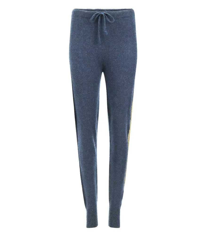 Madison Maison Denim Cashmere Sweat Pants W/ Gold Laminated Bands