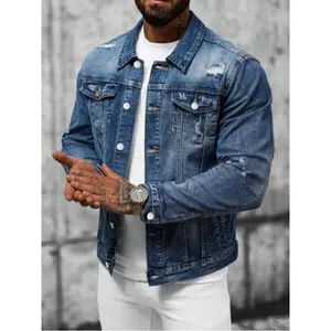 Vintage Washed Men's Denim Jacket, Distressed Korean Style Coat, Turn-Down Collar Fashion Outerwear, Trendy Youth Daily Casual Tops