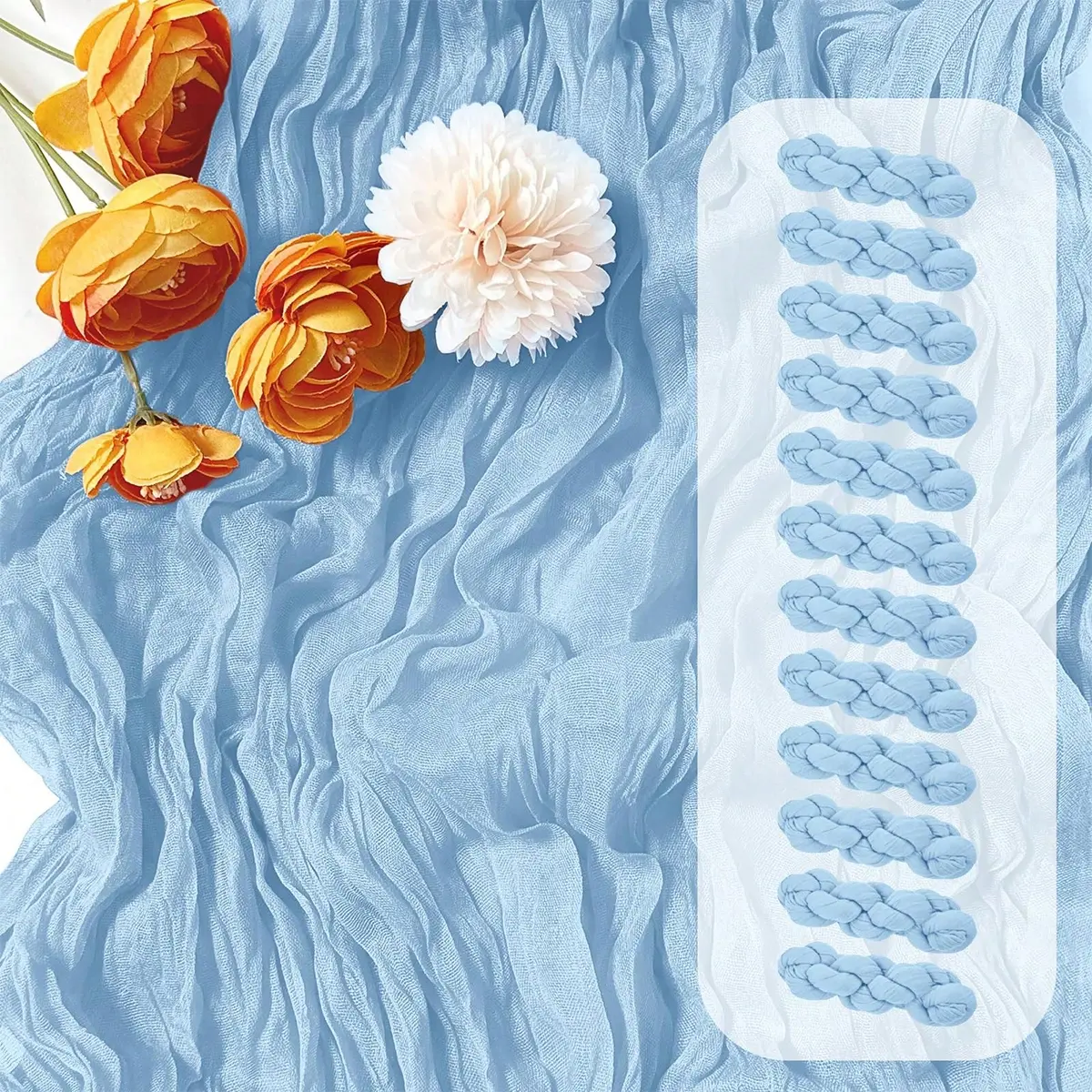 Polyester Light Blue Cheesecloth Table Runner 6/10-Pack, 17x108 in 9FT Rustic Sheer Gauze Linens for Boho Farmhouse Wedding, Banquet Tables & Home Decor