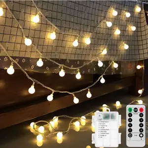 Battery Operated LED Globe String Lights, 1-Pack 26FT 60LEDs 8 Mode Waterproof Christmas Fairy String Lights with Remote for Home Bedroom Garden Wedding Party Decoration