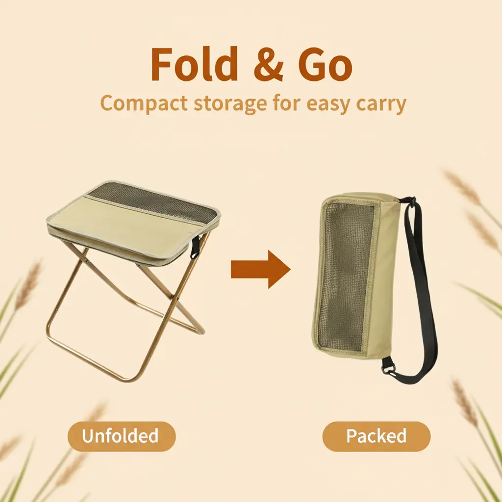 Portable Lightweight Foldable Stool - Outdoor Compact Fold & Go Backpack Stool with Shoulder Strap, 720g Ultra-Light, 120kg Heavy Duty Load Capacity, Space-Saving Large Size for Hiking, Picnic, Chair-B