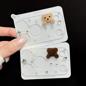 Cartoon 3D Cute Bear Glitter Pearl HD Decal iPhone Lens Film for iPhone 17 17Pro Max Protective Ring for Rear Camera Lens