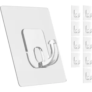 Large Adhesive Hooks, 10 Pack Heavy Duty Utility Hooks for  33lb,  Free Sticky , No Trace Self-Adhesive Wall for Kitchen Bathroom Office Multiple Uses