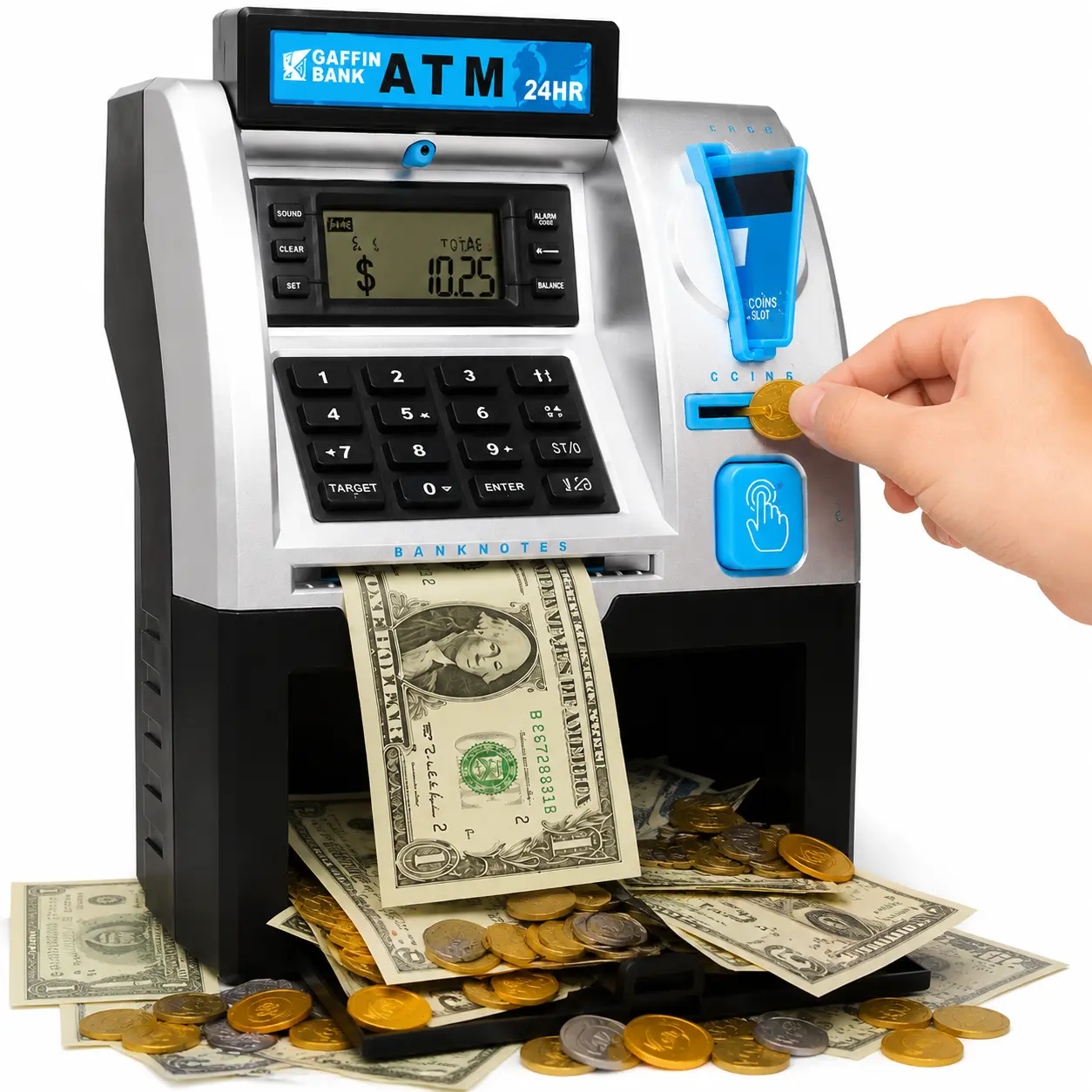 Piggy Bank Cash Coin Can ATM Bank  Coin Money Bank for Kids Age 3-12, Money Savings Box Mini ATM Coin Bank Toys Gifts for 3 4 5 6 7 8 9 10 11 12 Year Old Boys Girls