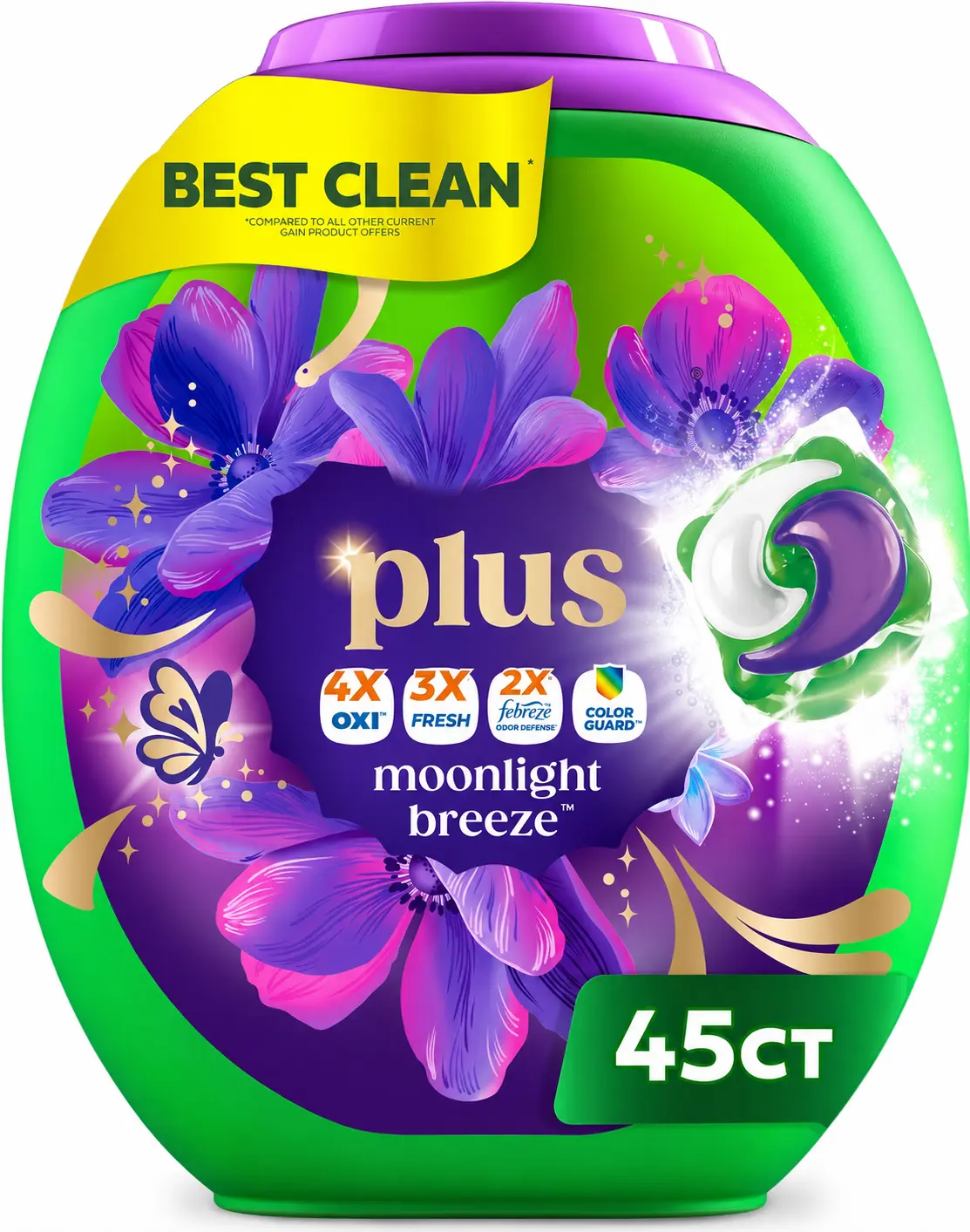 45-Count 4-in-1 Laundry Detergent Pods – Odor Defense & Color Care, Moonlight Breeze Scent