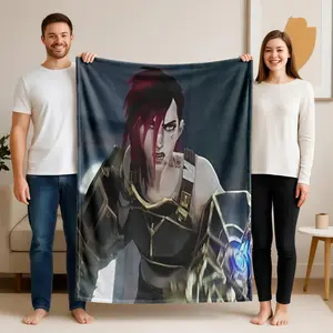 1 piece League of Legends "Arcane" Vi Character Image Showcase themed flannel blanket - Flannel blanket with modern design, suitable for sofas and beds, all-season use, super soft and comfortable, digitally printed pattern, 100% polyester material