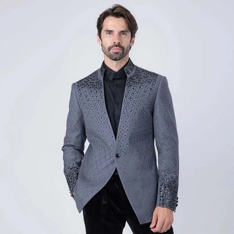 Trivon Rhinestone Grey Blazer