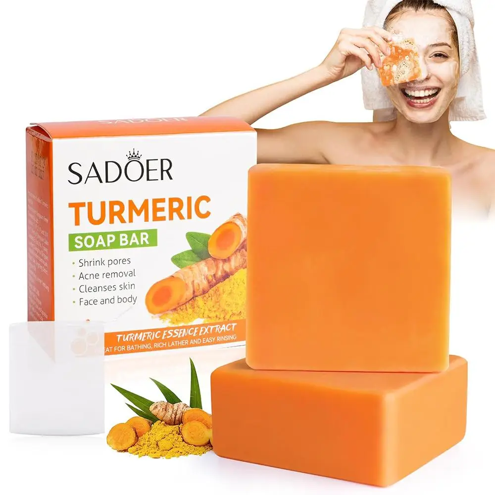 Handmade Turmeric Body & Facial Soap Bar, Natural Turmeric Essence Soap for Effective Deep Skin Cleansing, Personal Skin Care Products for Daily Life