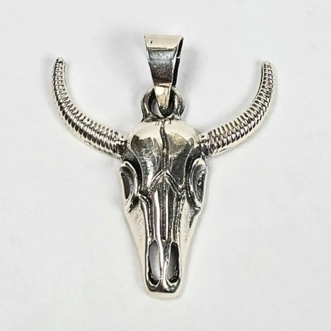 Longhorn Bull Pendant Steer Head Charm (29 mm) - 925 Sterling Silver