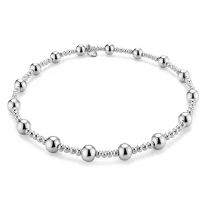Sterling Silver Bracelets for Women - Exudes Beauty And Elegance - Stretch Beaded Charm Bracelet 925 Silver Bangles Jewelry Great For Birthday Christmas Gifts for Women - 7.5 Inches