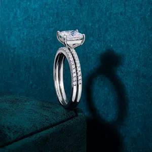 Princess Cut Moissanite 1.3CT-2.3CT D Color VVS1 Square Bridal Ring Sets 925 Sterling Silver Wedding princess cut ring 5vs1 engagement ring halorings