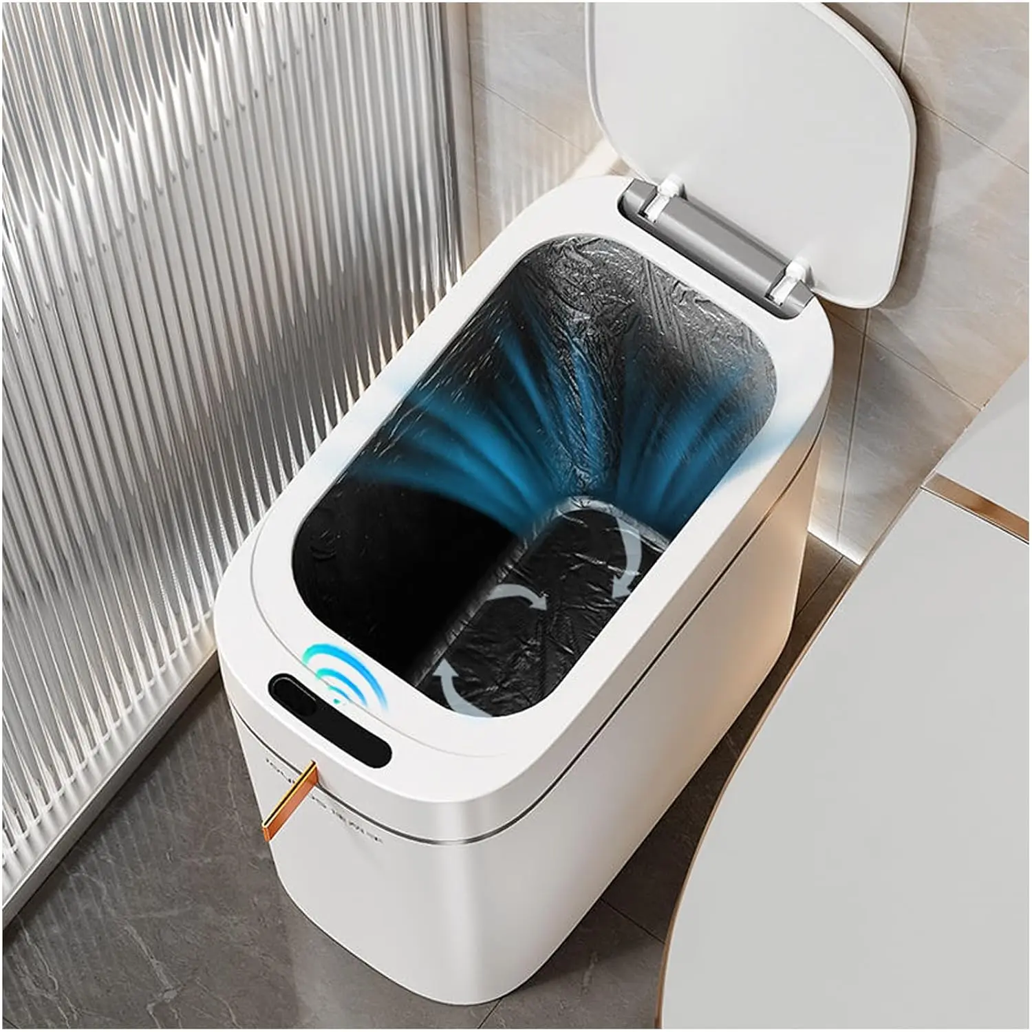 Motion Sensor Bathroom Trash Can with Lid- 3.5 Gallon Rechargeable Automatic Touchless Trash Can for Bathroom, Auto-Adsorption Waterproof Garbage Can Waste Basket for Bedroom, Kitchen, Office