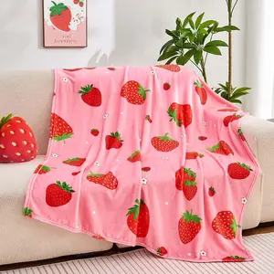 Kids' pink strawberry blanket for girls and teenagers, made of soft and fluffy flannel fabric. It can be used as bedding, household sofa throw blanket, bedroom decorative blanket, and is suitable for offices, camping and travel.