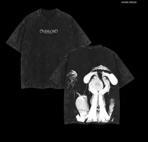 valentine shirts Albedo Overlord Anime Double Printed Vintage Washed Tee Unisex Oversize Anime Manga Washed Heavyweight Cotton T-shirt
