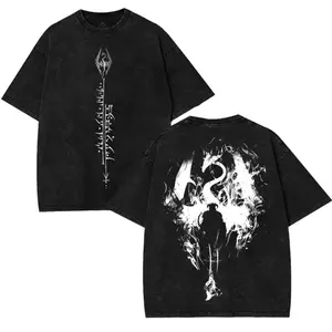 Skyrim The Elder Scrolls V Vintage Washed T-Shirt, Unisex Cotton Graphic Tee, Gaming Fan Top, Casual Short Sleeve Streetwear Shirt, Soft Comfortable Everyday Outfit, Trendy Video Game Merchandise, Gift for Skyrim Fans