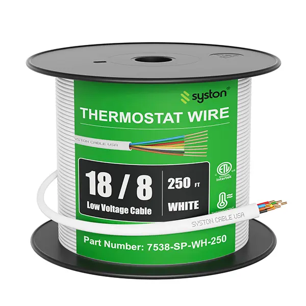 Syston 18 AWG 8-Conductor CL3R Thermostat HVAC Cable 18/8 Solid Copper CMR Riser-Rated UV Resistant Low Voltage for Doorbells Burglar Alarms Indoor/Outdoor RoHS Compliant