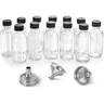 12 Pack, 2 oz Small Clear Glass Bottles w/Lid & 3 Funnels - 60ml Boston Shot Bottles for Health, Immunity, Potion, Wellness, Sample, Ginger, Juice - Mini Personal Care & Beauty Travel Bottle