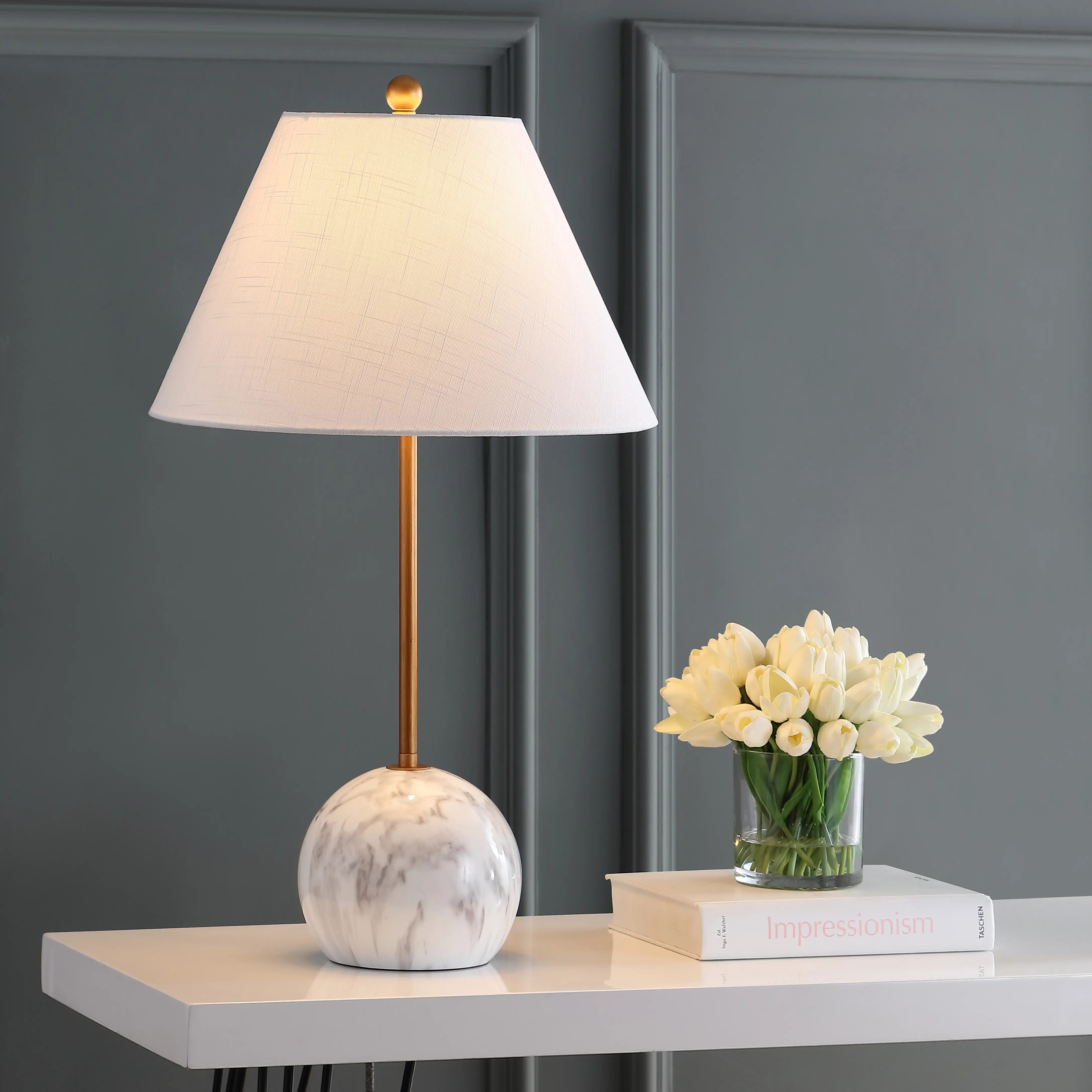 JONATHAN Y Miami Minimalist Resin/Metal LED Table Lamp , for bedroom, living room, foyer, hallways, dining room, dorms