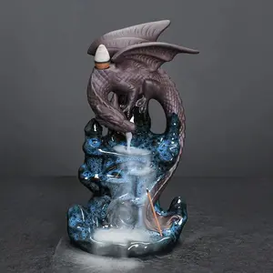 1pc Ceramic Glaze Waterfall Backflow Incense Burner Creative Pterosaur Design Lucky Feng Shui Home Decor (Without Incense)