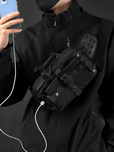 Men's Casual Plain Nylon Crossbody Bag with Usb Port, Chest Bag with Adjustable Strap, Durable Fashionable Sling Bag for Daily Use, Travel Chest Bag