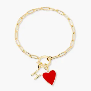 Cameron Red Enamel Heart Initial Bracelet