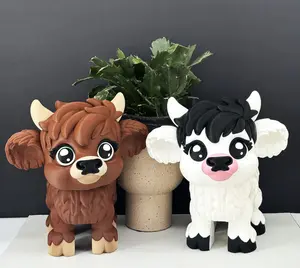 2pcs 3D Printed Baby Highland Cow Figurine, 8.75 Inches Articulated Farm Animal Cow, Farmhouse Decor