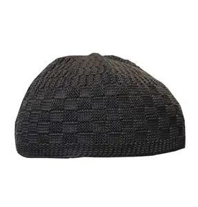 Modefa Islamic Men's Checkered Knit Kufi Cap Dark Grey