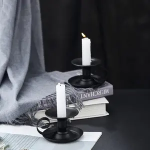 Cone Candle Holder, 1 Piece Vintage Iron Candlestick Candle Light Dinner Stand for Wedding Table, Party Table, Home Decoration (Black)