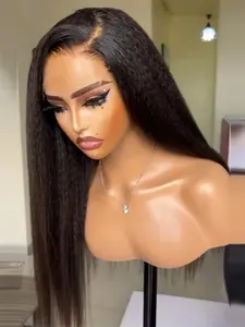 26 Inch Yaki Straight Synthetic Hair Wig, 180% Density, 13x4 Lace Front, Natural Hairline, Curly Baby Hair, Daily Wear for Women, Glueless Yaki Wig