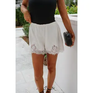 Madi Lace Trim Shorts-Cream