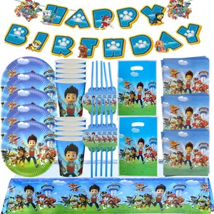 Paw Patrol Birthday Party Decoration Disposable Tableware Dog Tablecloth Plate Cup Baby Shower Kids Boys Gifts Party Supplies