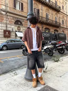 Men's Casual Loose Wide Leg Denim Shorts, All Seasons Street Style, Pure Color Pocket Design, Versatile Straight Fit Jeans